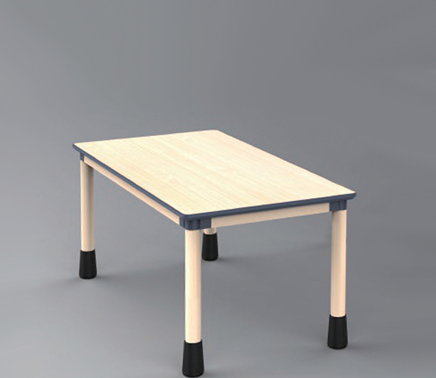 Mesa rectangular con altura regulable, en color haya.